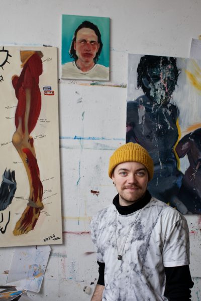 Maler Jared Cooper Cobain in seinem HGB Atelier in der Trufanowstraße in Leipzig, 10.12.2023